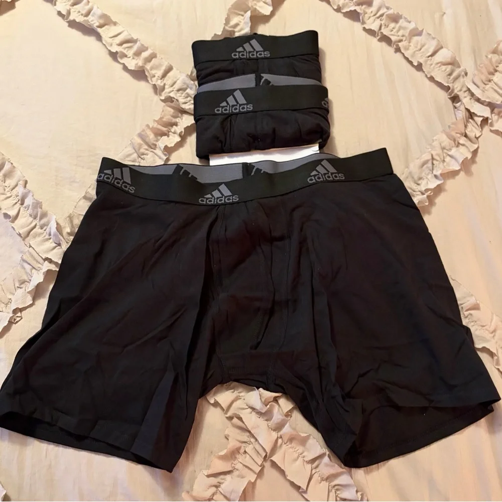 Adidas NWT Black Boxer Briefs with Gray Logo Waistband Size M 3 Pairs - Picture 2 of 2